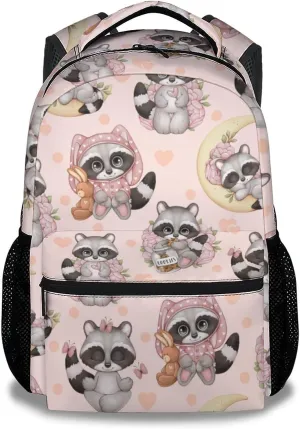 Raccoon Backpack for Girls Boys, 16 Inch Backpacks for School, Cute, Adjustable Straps, Durable, Lightweight, Large Capacity Bookbag for Kids