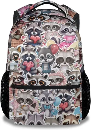 Raccoon Backpack for Girls Boys, 16 Inch Backpacks for School, Cute, Adjustable Straps, Durable, Lightweight, Large Capacity Bookbag for Kids