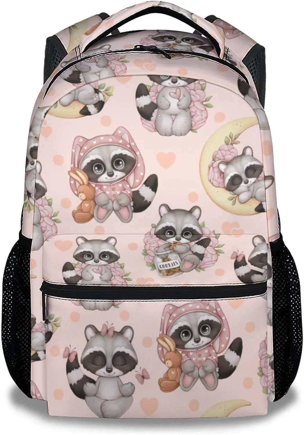 Raccoon Backpack for Girls Boys, 16 Inch Backpacks for School, Cute, Adjustable Straps, Durable, Lightweight, Large Capacity Bookbag for Kids