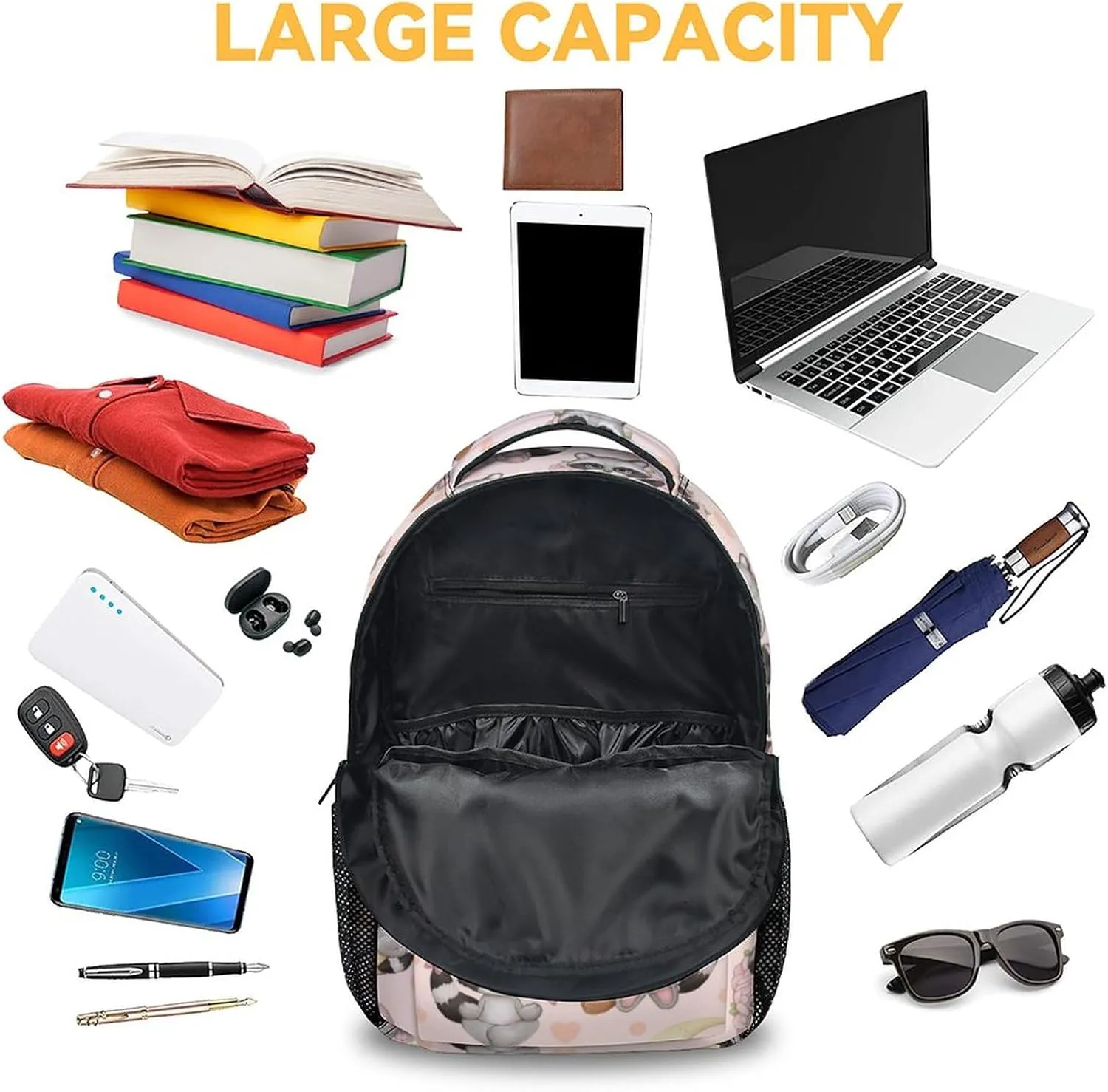 Raccoon Backpack for Girls Boys, 16 Inch Backpacks for School, Cute, Adjustable Straps, Durable, Lightweight, Large Capacity Bookbag for Kids