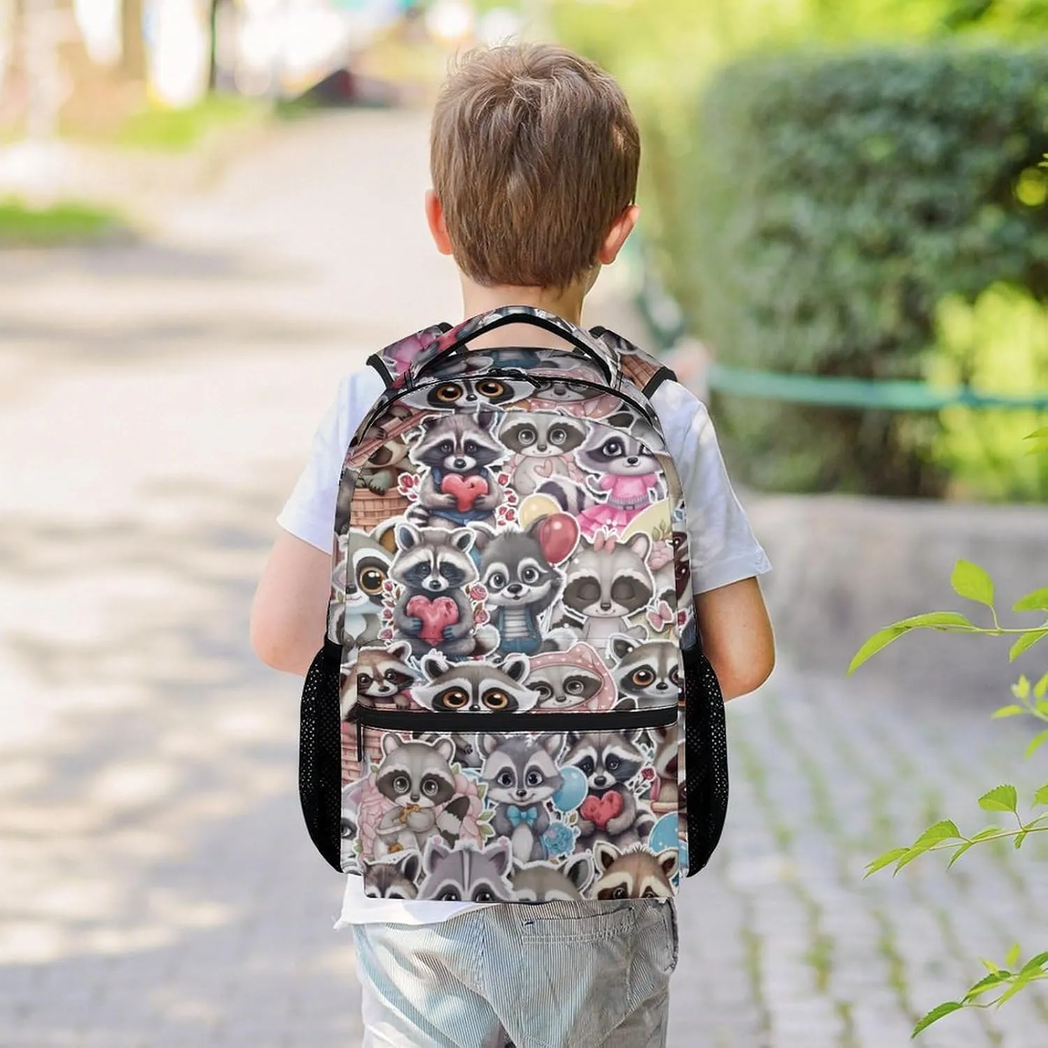 Raccoon Backpack for Girls Boys, 16 Inch Backpacks for School, Cute, Adjustable Straps, Durable, Lightweight, Large Capacity Bookbag for Kids