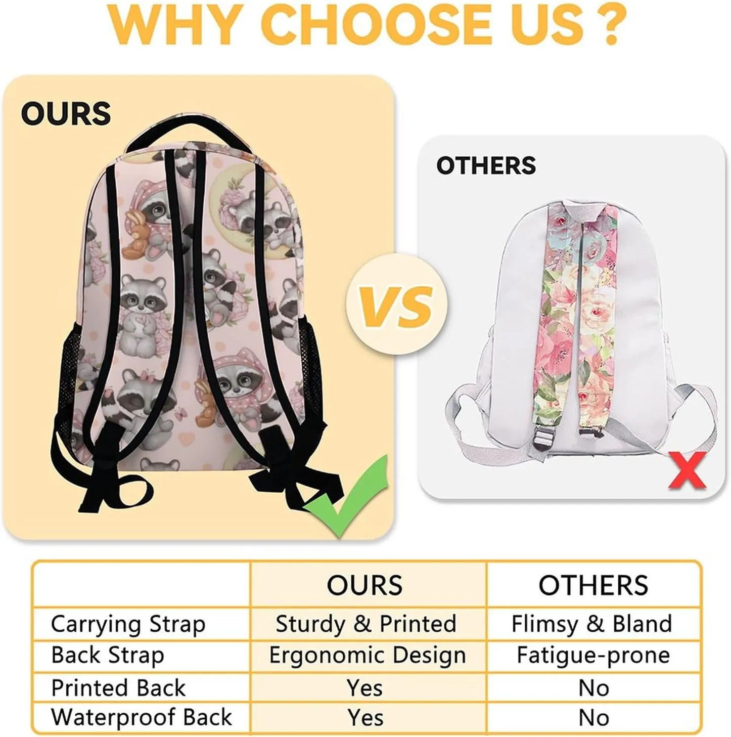 Raccoon Backpack for Girls Boys, 16 Inch Backpacks for School, Cute, Adjustable Straps, Durable, Lightweight, Large Capacity Bookbag for Kids