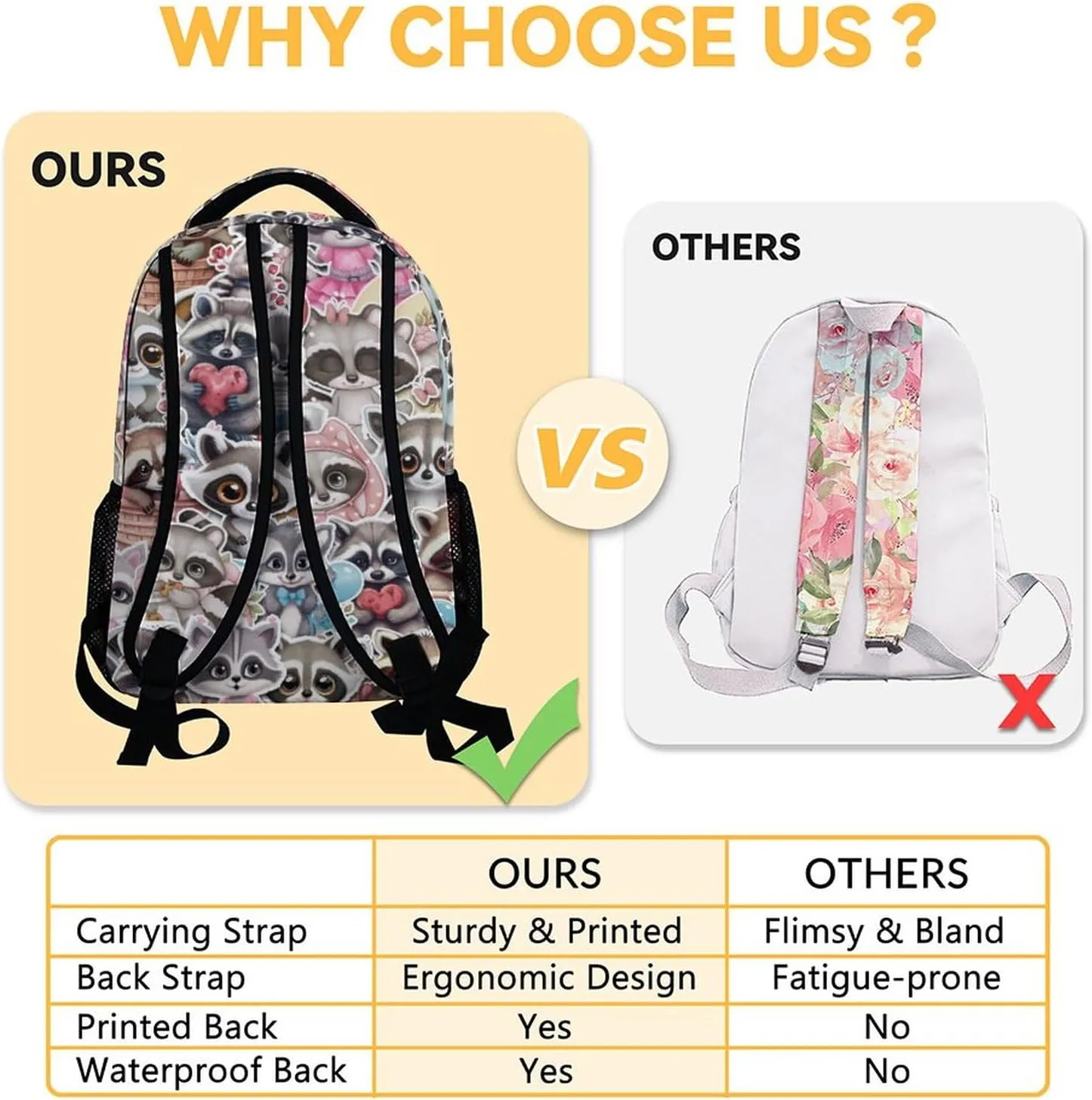 Raccoon Backpack for Girls Boys, 16 Inch Backpacks for School, Cute, Adjustable Straps, Durable, Lightweight, Large Capacity Bookbag for Kids