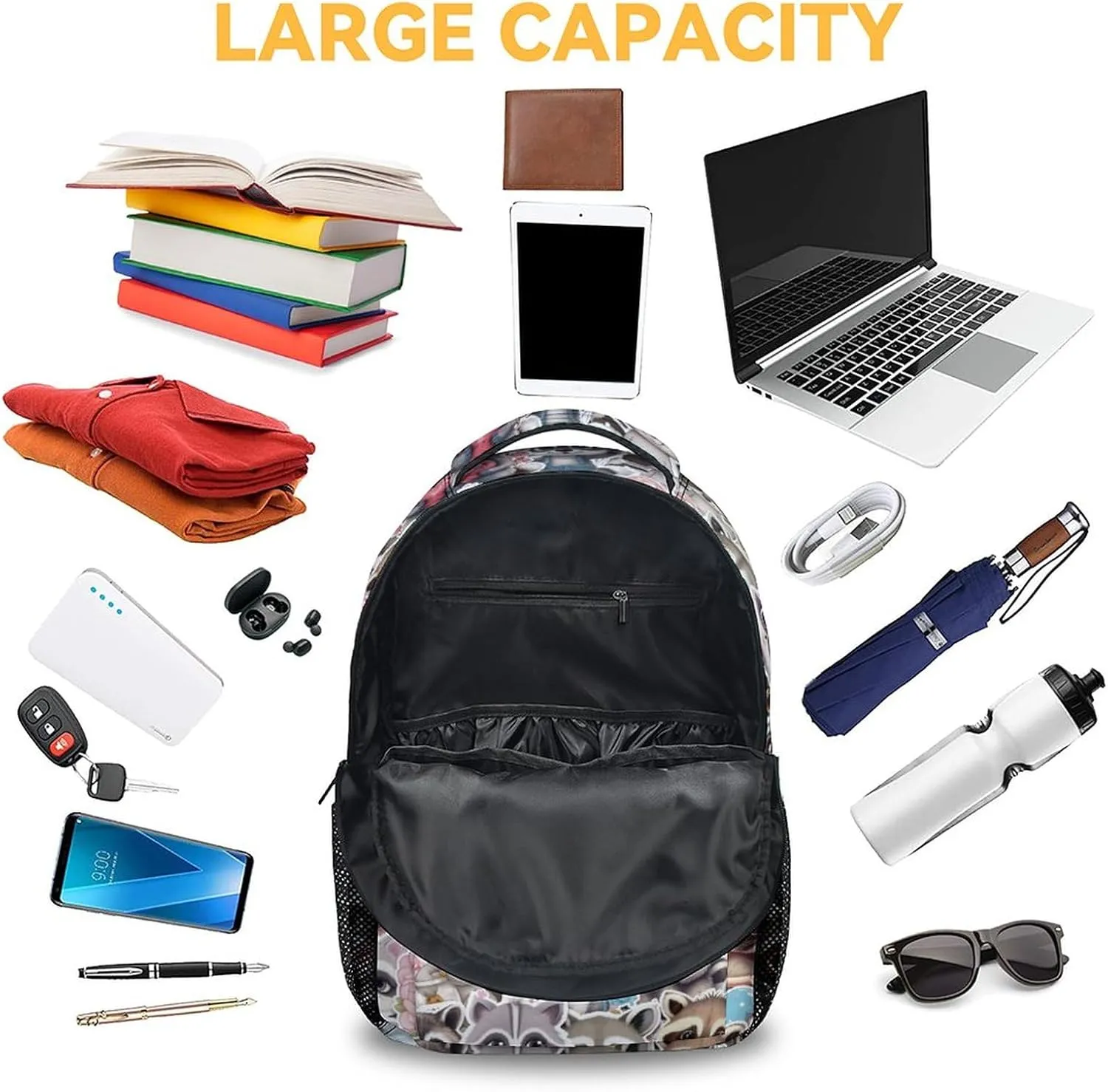 Raccoon Backpack for Girls Boys, 16 Inch Backpacks for School, Cute, Adjustable Straps, Durable, Lightweight, Large Capacity Bookbag for Kids