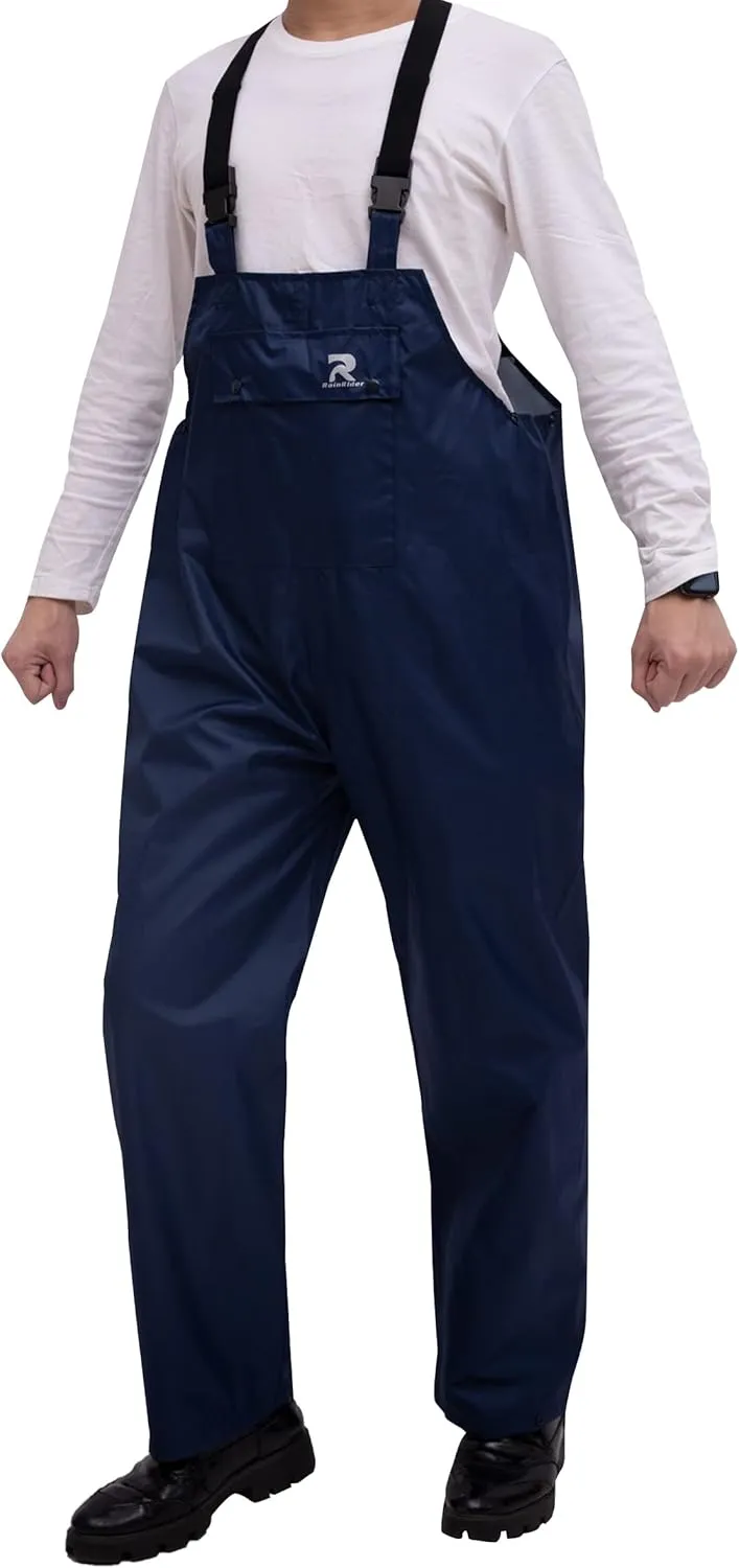 RainRider Rain Bib Pants for Men Women 150D Oxford Safety Trousers Heavy Duty Waterproof Work Pants Rip-Stop Overalls