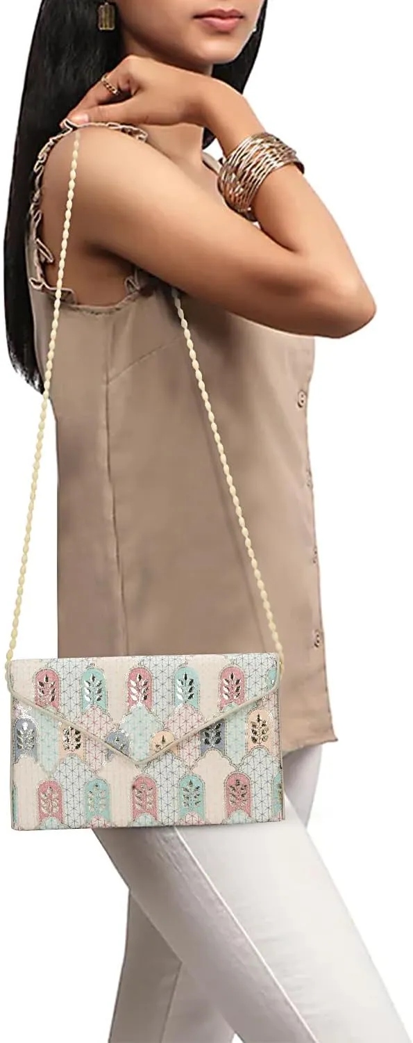 Rajasthani Indian Art Sling Bag Foldover Clutch Purse For Women, Indian Handcrafted Foldover Sling Clutch