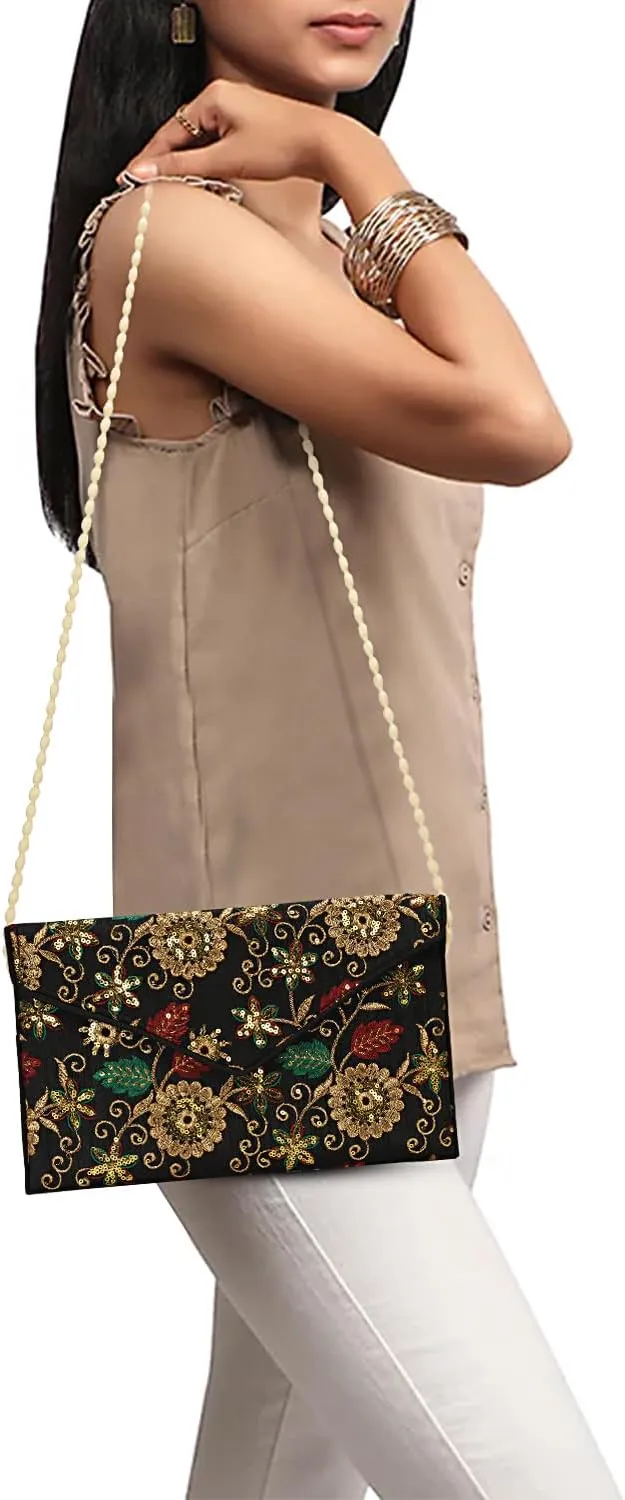 Rajasthani Indian Art Sling Bag Foldover Clutch Purse For Women, Indian Handcrafted Foldover Sling Clutch