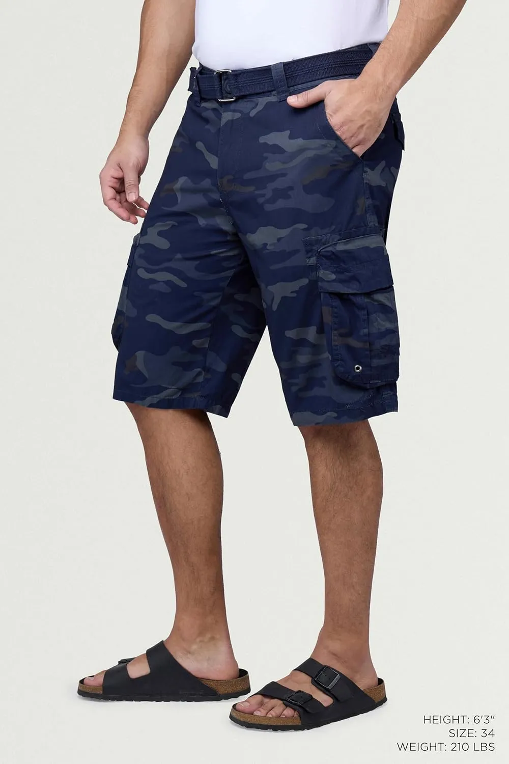 RAW X Mens Belted Cargo Shorts, Relaxed Fit Casual Knee Length Cargo Shorts for Men (Big and Tall Shorts for Men)