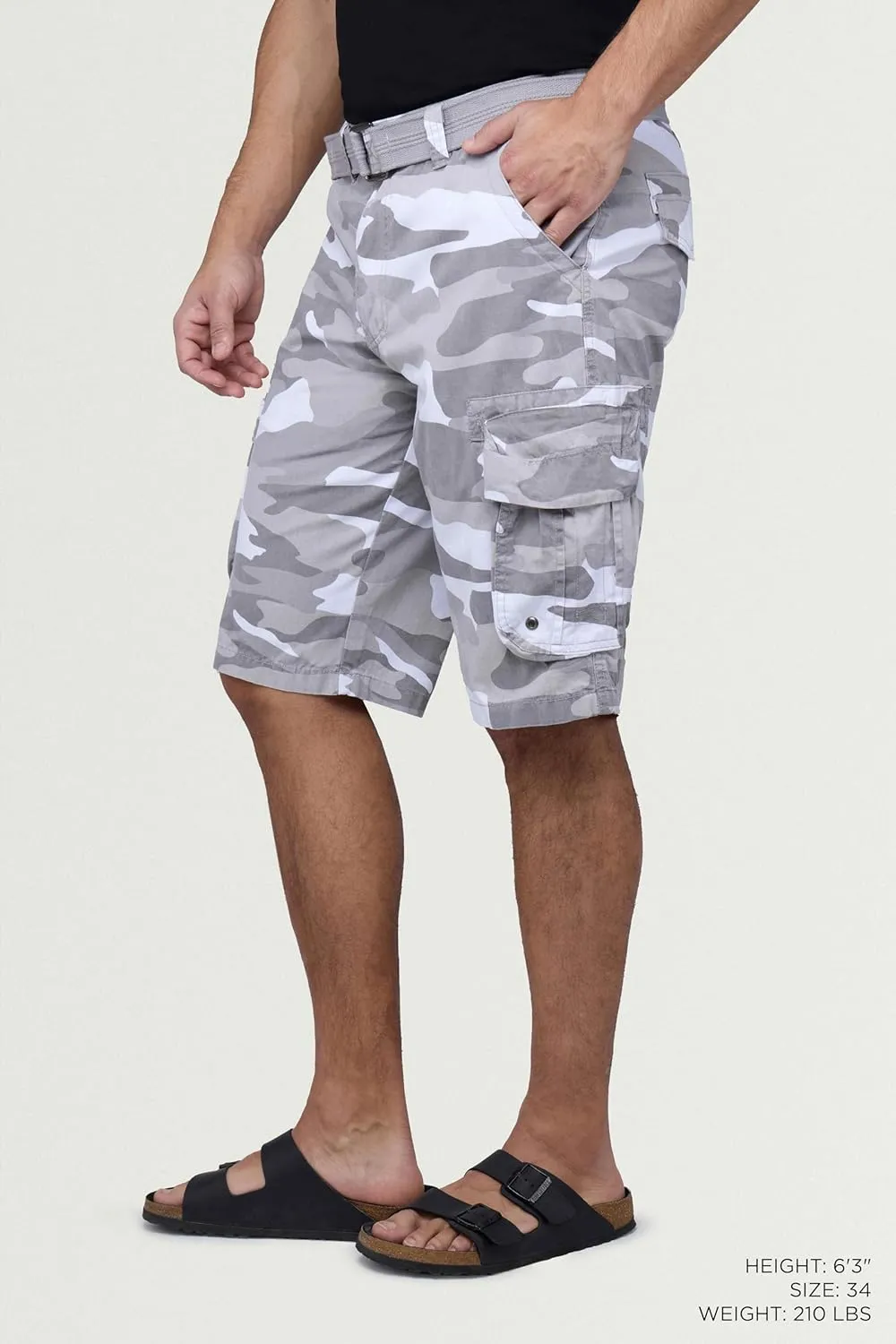 RAW X Mens Belted Cargo Shorts, Relaxed Fit Casual Knee Length Cargo Shorts for Men (Big and Tall Shorts for Men)
