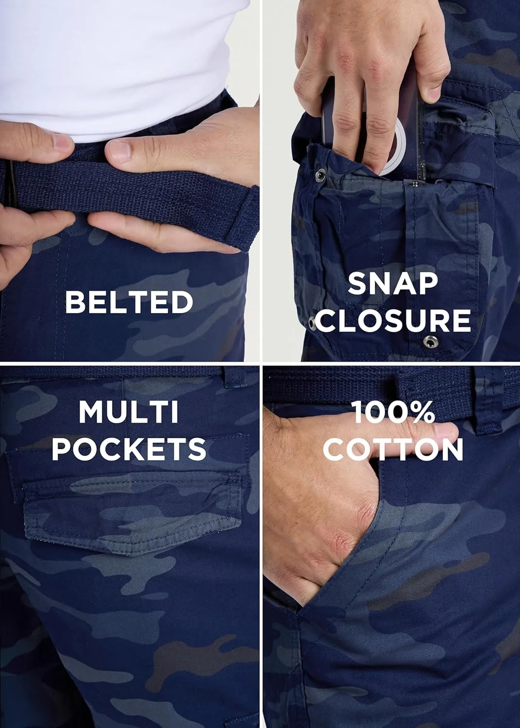 RAW X Mens Belted Cargo Shorts, Relaxed Fit Casual Knee Length Cargo Shorts for Men (Big and Tall Shorts for Men)