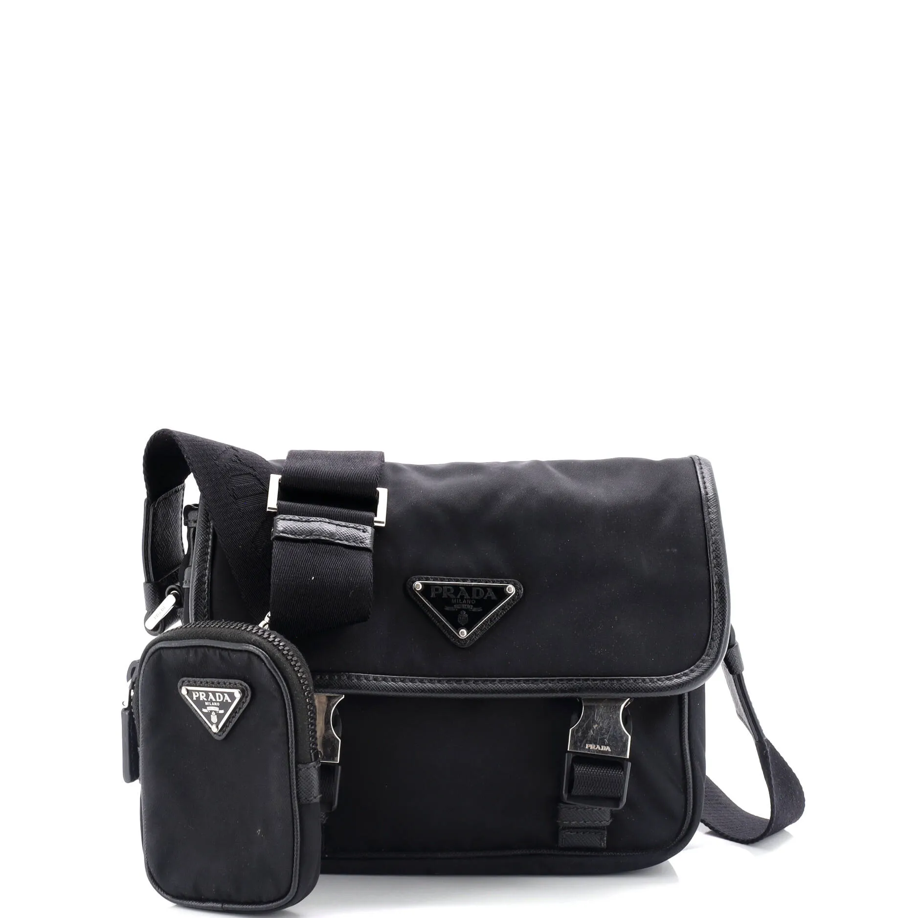 Re-Edition Double Buckle Flap Messenger Bag Tessuto Small