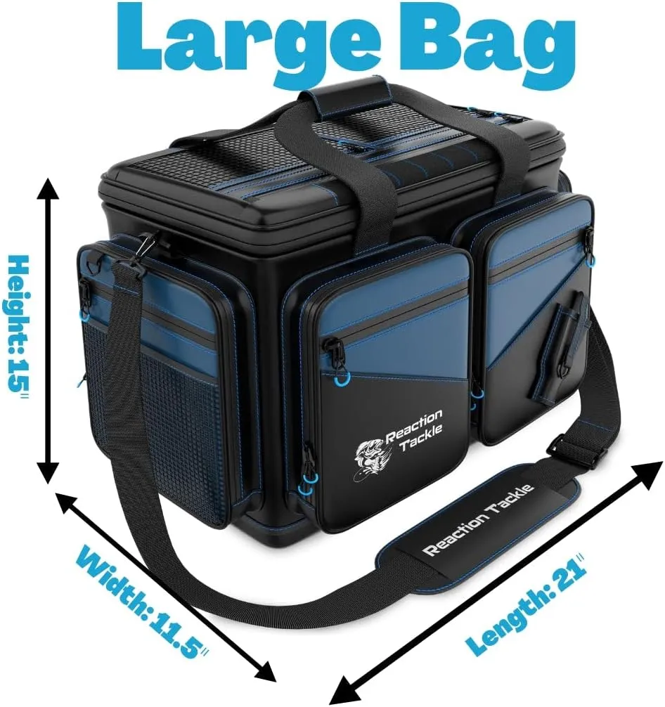 Reaction Tackle Fishing Tackle Bag – Salt Water Resistant Fishing Bag, 1000D PVC Waterproof Material, Tackle Box Organizer with Dividers for 3600 or 3700 Trays (Small, Medium, Backpack only fit 3600)