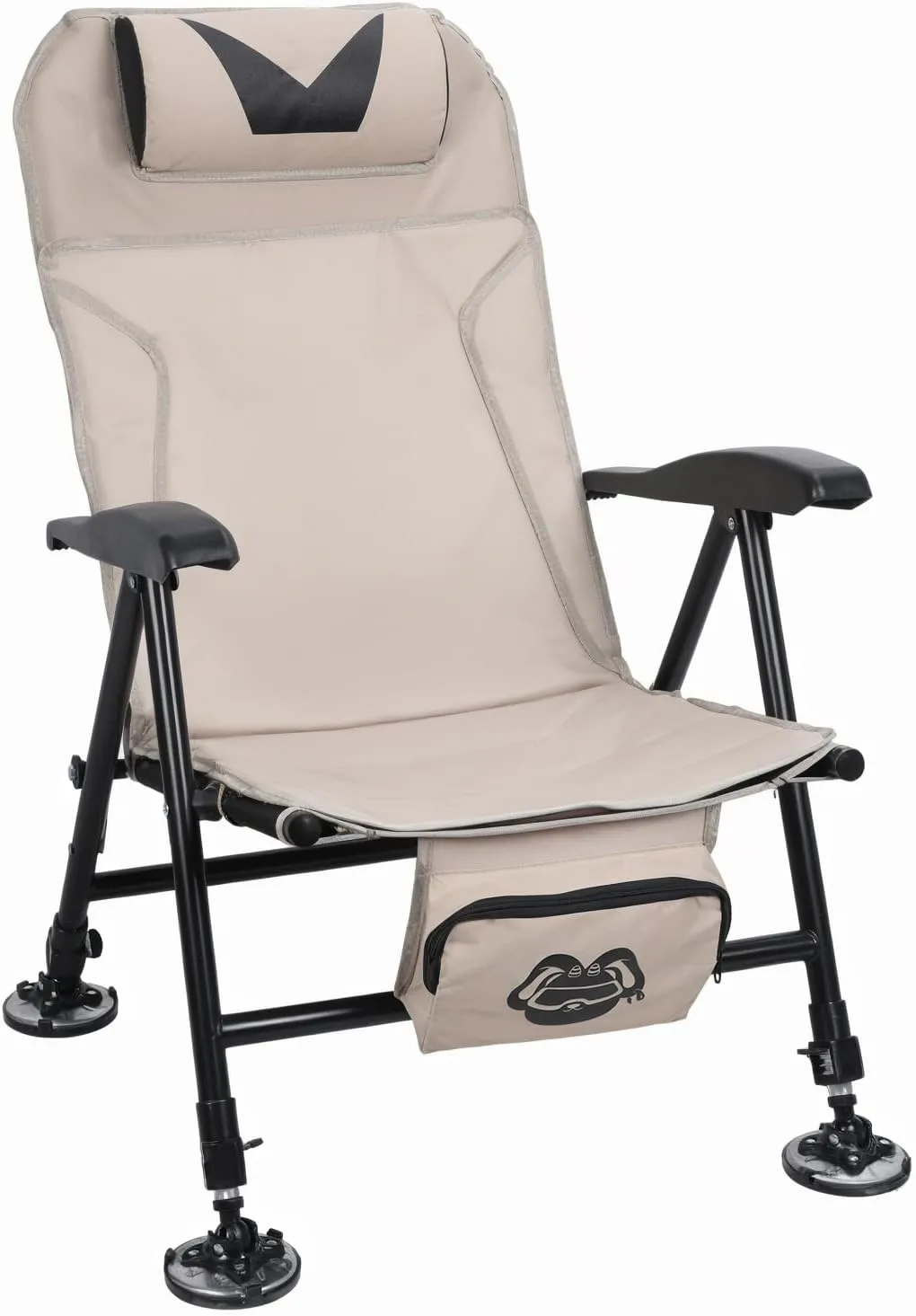 Reclining Fishing Chair, Outdoor Camping Chairs with Storage Bag, Foldable Fishing Hunting Chair Seat with Bag, 4 Legs Adjustable Height (Khaki)