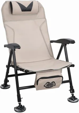 Reclining Fishing Chair, Outdoor Camping Chairs with Storage Bag, Foldable Fishing Hunting Chair Seat with Bag, 4 Legs Adjustable Height (Khaki)