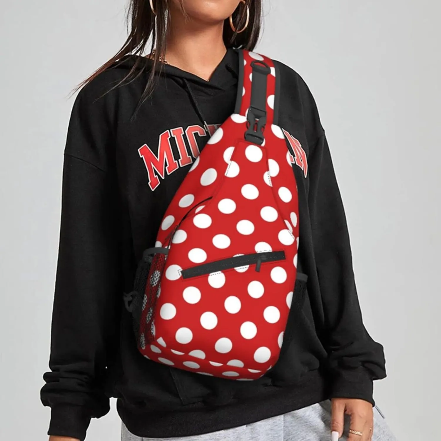 Red White Polka Dot Crossbody Bags for Women Trendy Sling Backpack Men Chest Shoulder Bag Gym Cycling Travel Hiking Daypack