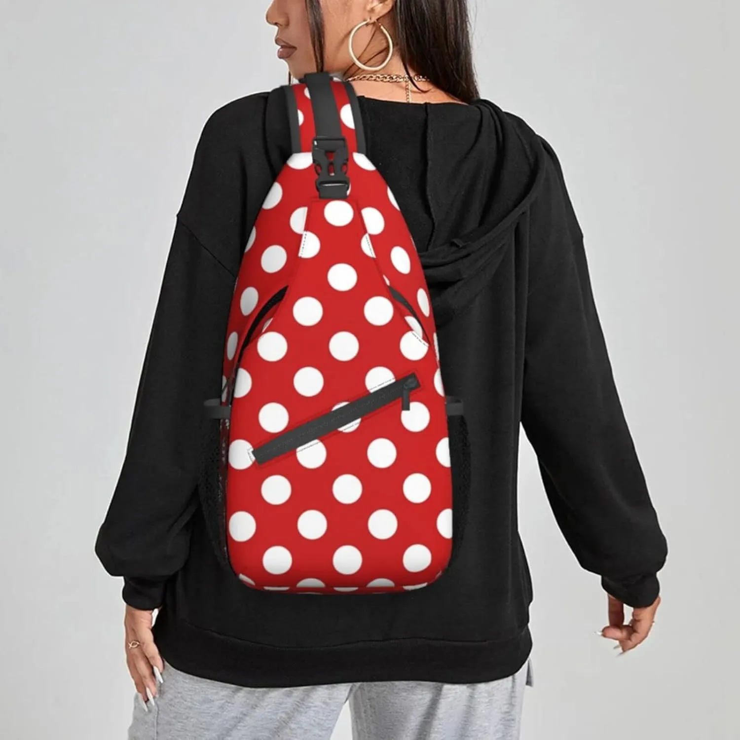 Red White Polka Dot Crossbody Bags for Women Trendy Sling Backpack Men Chest Shoulder Bag Gym Cycling Travel Hiking Daypack