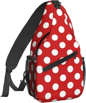 Red White Polka Dot Crossbody Bags for Women Trendy Sling Backpack Men Chest Shoulder Bag Gym Cycling Travel Hiking Daypack