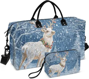 Reindeer Snowy Moon Travel Duffel Bag Gym Bag Sports Tote Bag with Multiple Interior Pockets Shoulder Weekender Bag for Women Men with Toiletry Bag 20.5”x 7.9”x 13.8”