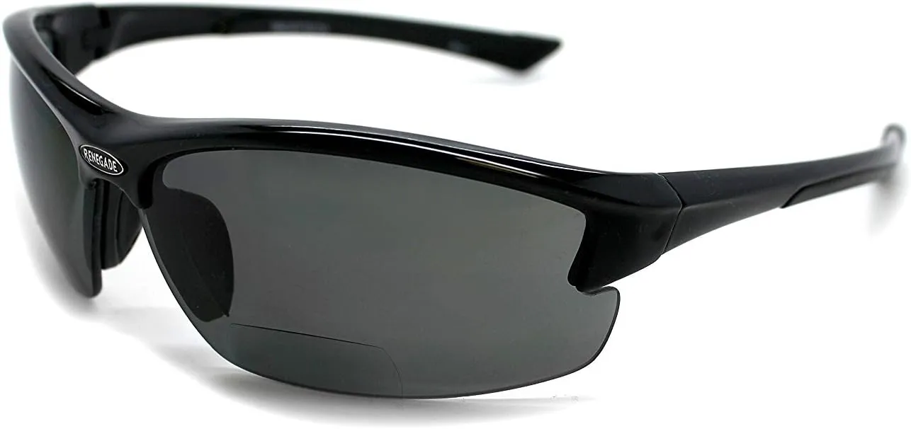 RENEGADE Patented Bifocal Polarized Reader Half Rim Men's Fishing Sunglasses 100% UV Protection with Microfiber Bag
