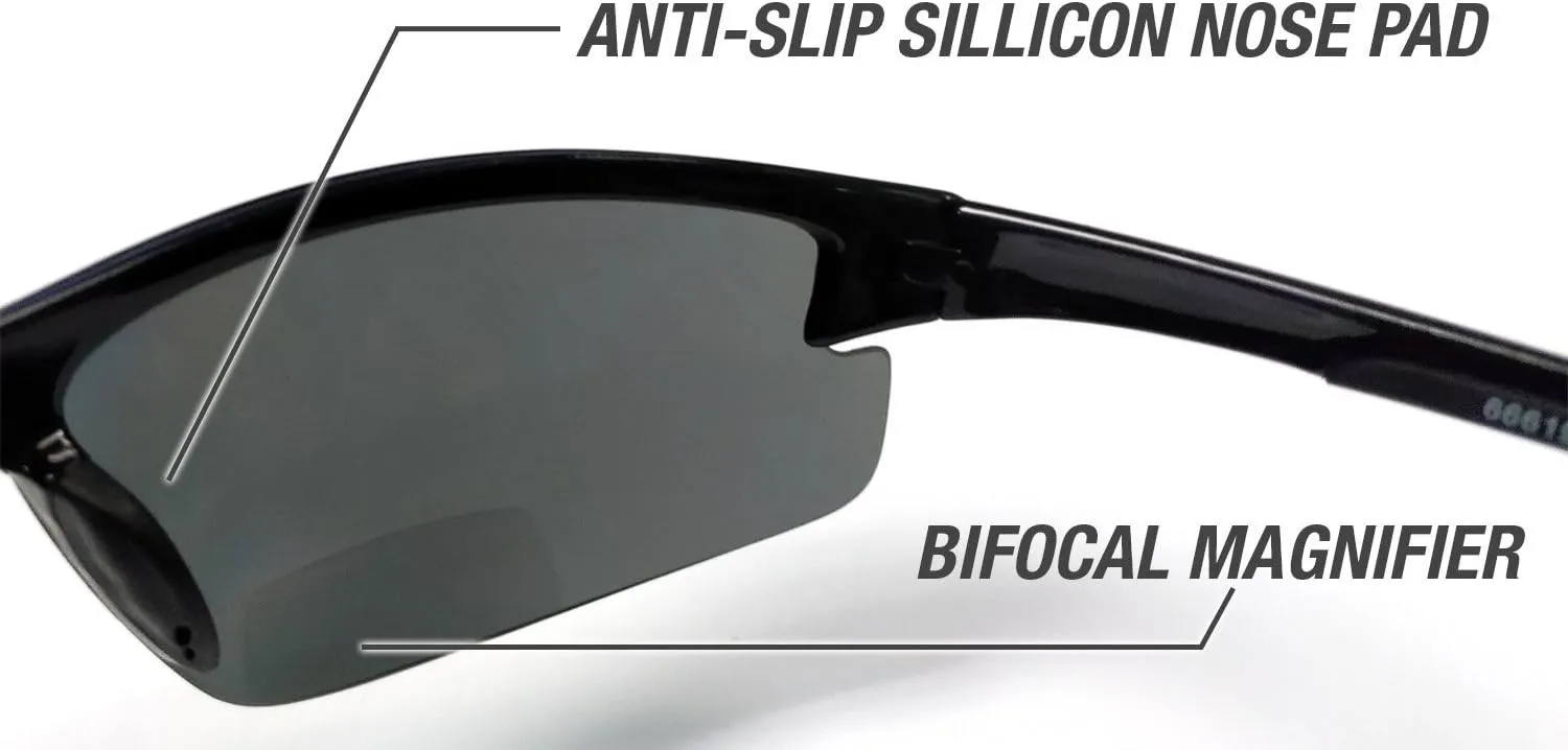 RENEGADE Patented Bifocal Polarized Reader Half Rim Men's Fishing Sunglasses 100% UV Protection with Microfiber Bag