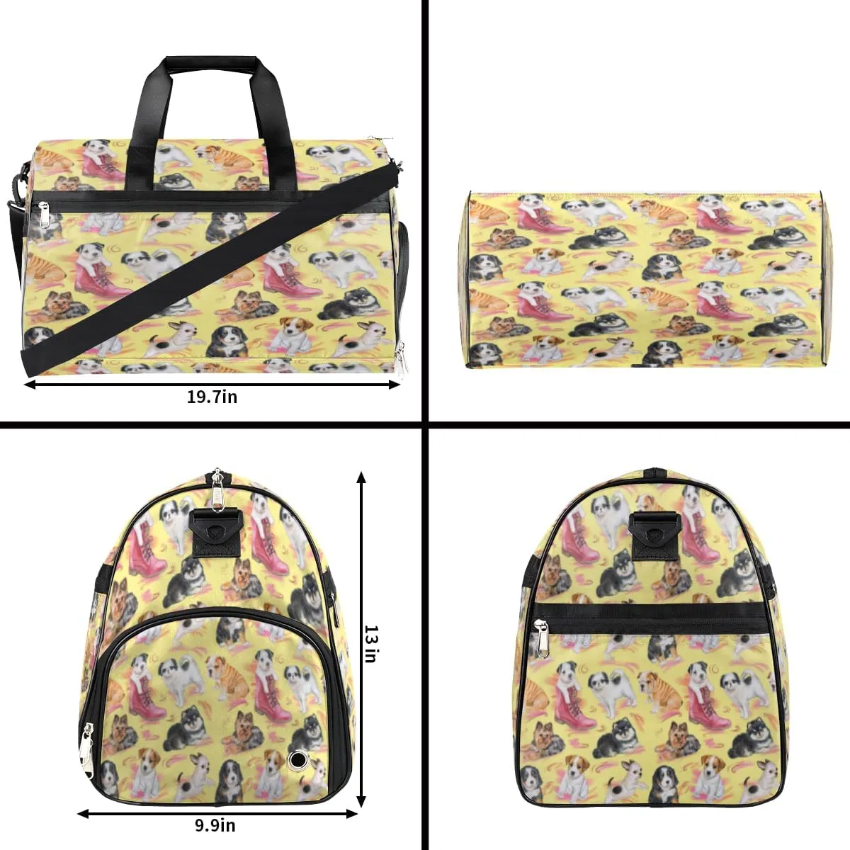 Retro Dogs Pattern Sports Gym Bag for Women Men Travel Duffel Bag with Wet Pocket & Shoes Compartment Waterproof Weekender Overnight Tote Carry on Bag Lightweight