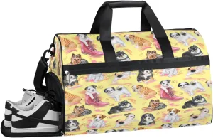 Retro Dogs Pattern Sports Gym Bag for Women Men Travel Duffel Bag with Wet Pocket & Shoes Compartment Waterproof Weekender Overnight Tote Carry on Bag Lightweight