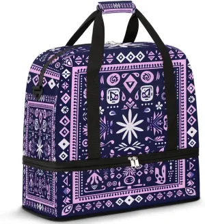 Retro Flora Boho Pattern Travel Duffle Bag, Collapsible Travel Bag Sports Gym Bag With Shoes Compartment Weekender Bag Overnight Bag For Women Men