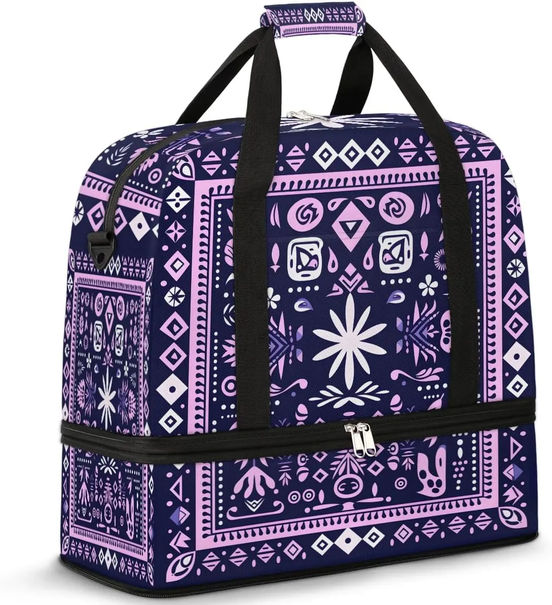 Retro Flora Boho Pattern Travel Duffle Bag, Collapsible Travel Bag Sports Gym Bag With Shoes Compartment Weekender Bag Overnight Bag For Women Men