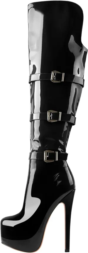 Richealnana Women's Platform Lace Up Side Zipper Over the Knee High Boots