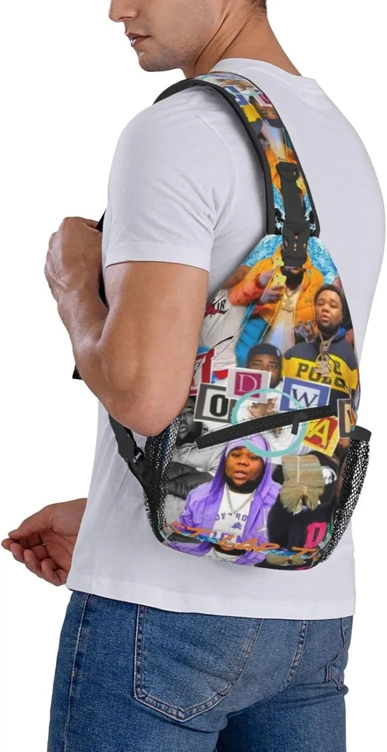 Rod Music Wave Fashion Casual Crossbody Bag Chest Bag Sling Bag Travel Daypack For Women Men Black