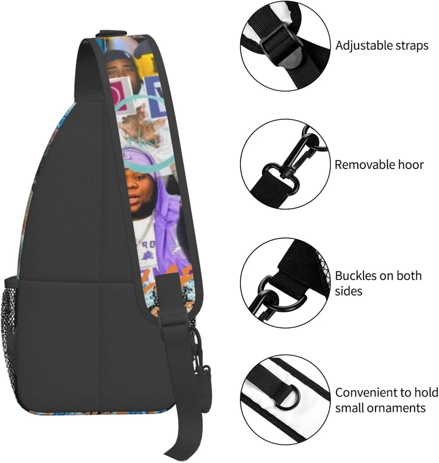 Rod Music Wave Fashion Casual Crossbody Bag Chest Bag Sling Bag Travel Daypack For Women Men Black