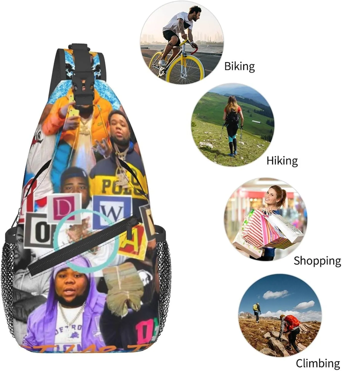Rod Music Wave Fashion Casual Crossbody Bag Chest Bag Sling Bag Travel Daypack For Women Men Black