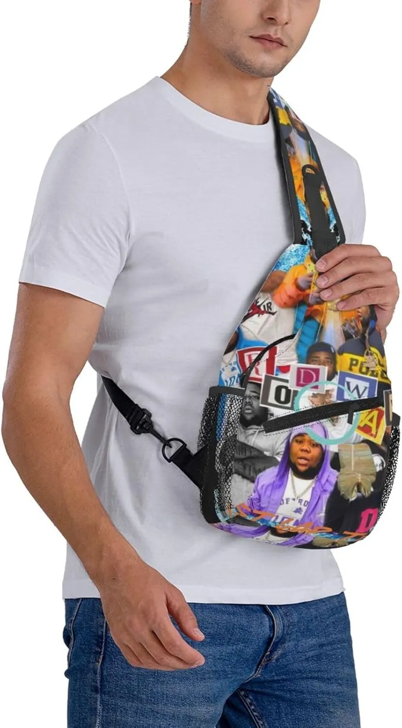 Rod Music Wave Fashion Casual Crossbody Bag Chest Bag Sling Bag Travel Daypack For Women Men Black