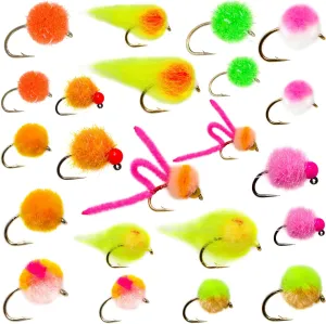 ROKC Premium Fly Fishing Flies Assortment | Dry, Wet, Nymph, Streamer Flies, Caddis, Hopper | Trout, Bass, Steelhead Fishing Lure Set