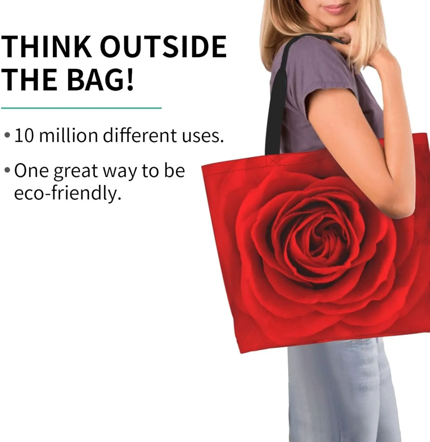 Rose Canvas Tote Bag Rose Flower Shoulder Bag Handbag Flower Casual Women Grocery Bags Womens Bag for Outdoor