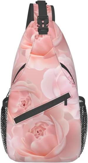 Rose Shoulder Bag Flower Sling Backpack Daypack Casual Cute Hiking Bag Womens Backpack Bag for Outdoor