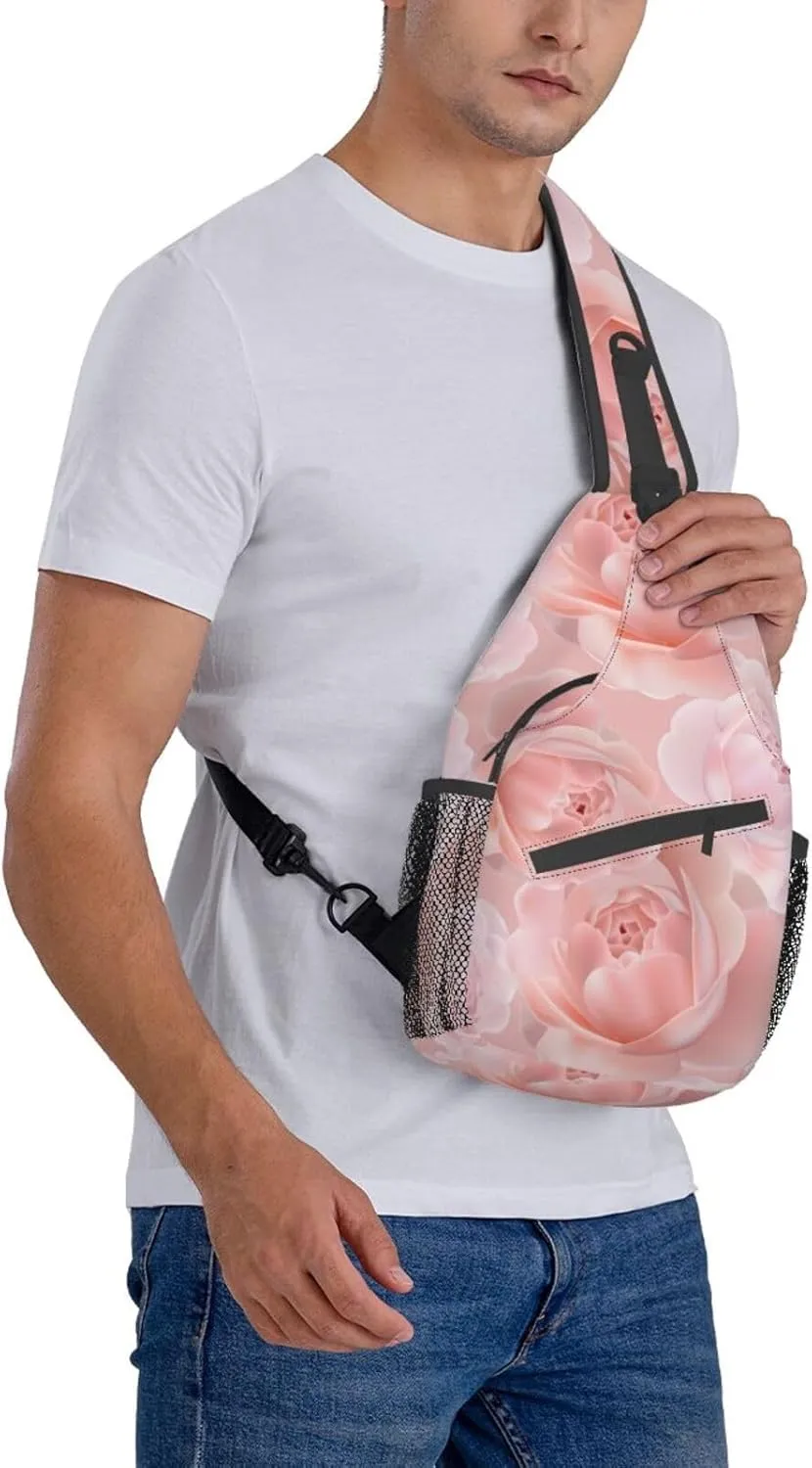 Rose Shoulder Bag Flower Sling Backpack Daypack Casual Cute Hiking Bag Womens Backpack Bag for Outdoor