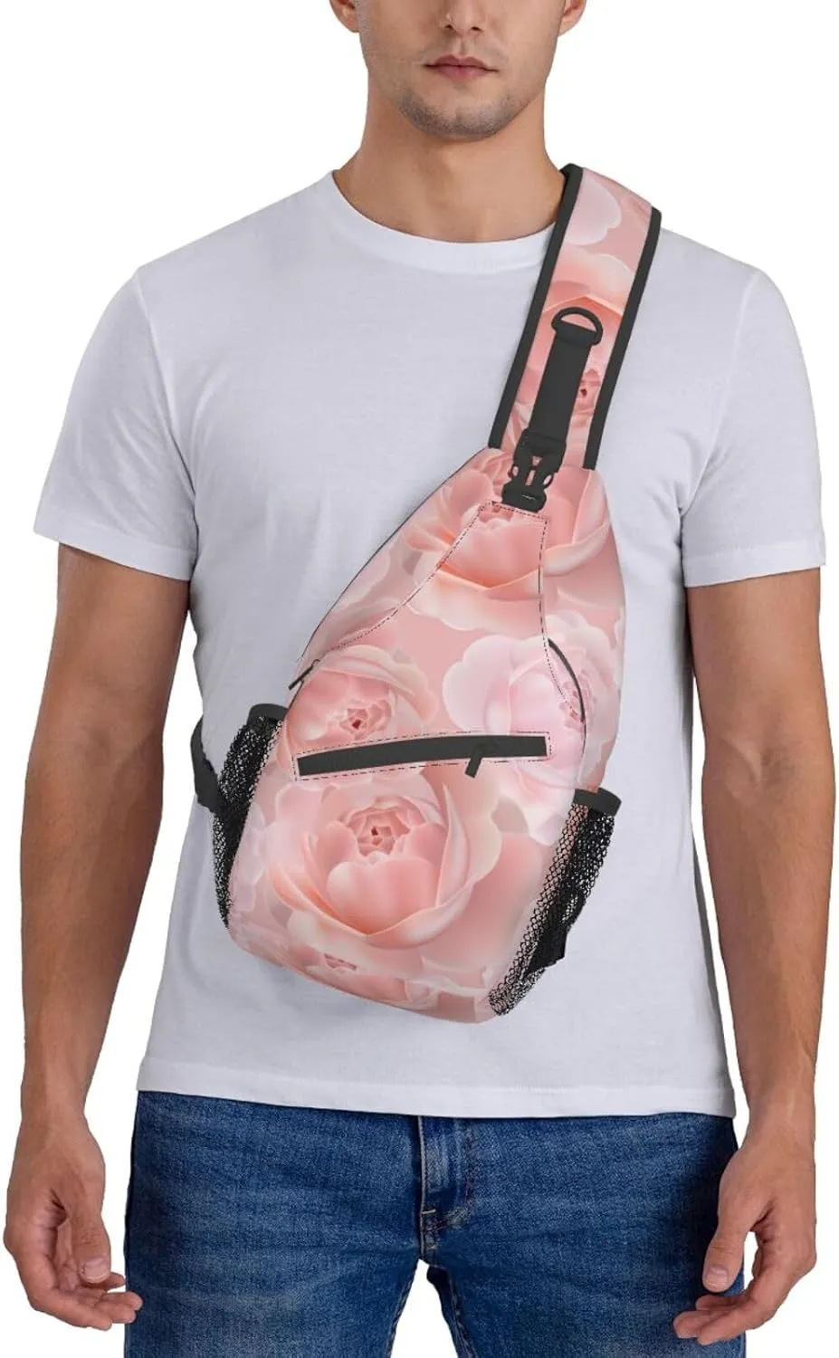 Rose Shoulder Bag Flower Sling Backpack Daypack Casual Cute Hiking Bag Womens Backpack Bag for Outdoor