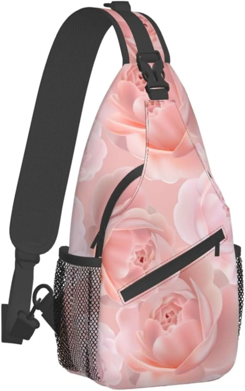 Rose Shoulder Bag Flower Sling Backpack Daypack Casual Cute Hiking Bag Womens Backpack Bag for Outdoor