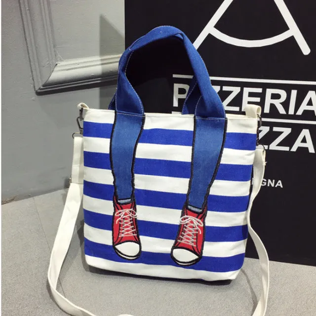 RURU monkey Bag For Women Canvas Material Hit Color Large Capacity Handbag Ladies Vertical Zipper Stripe Shoulder Bag