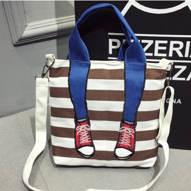 RURU monkey Bag For Women Canvas Material Hit Color Large Capacity Handbag Ladies Vertical Zipper Stripe Shoulder Bag