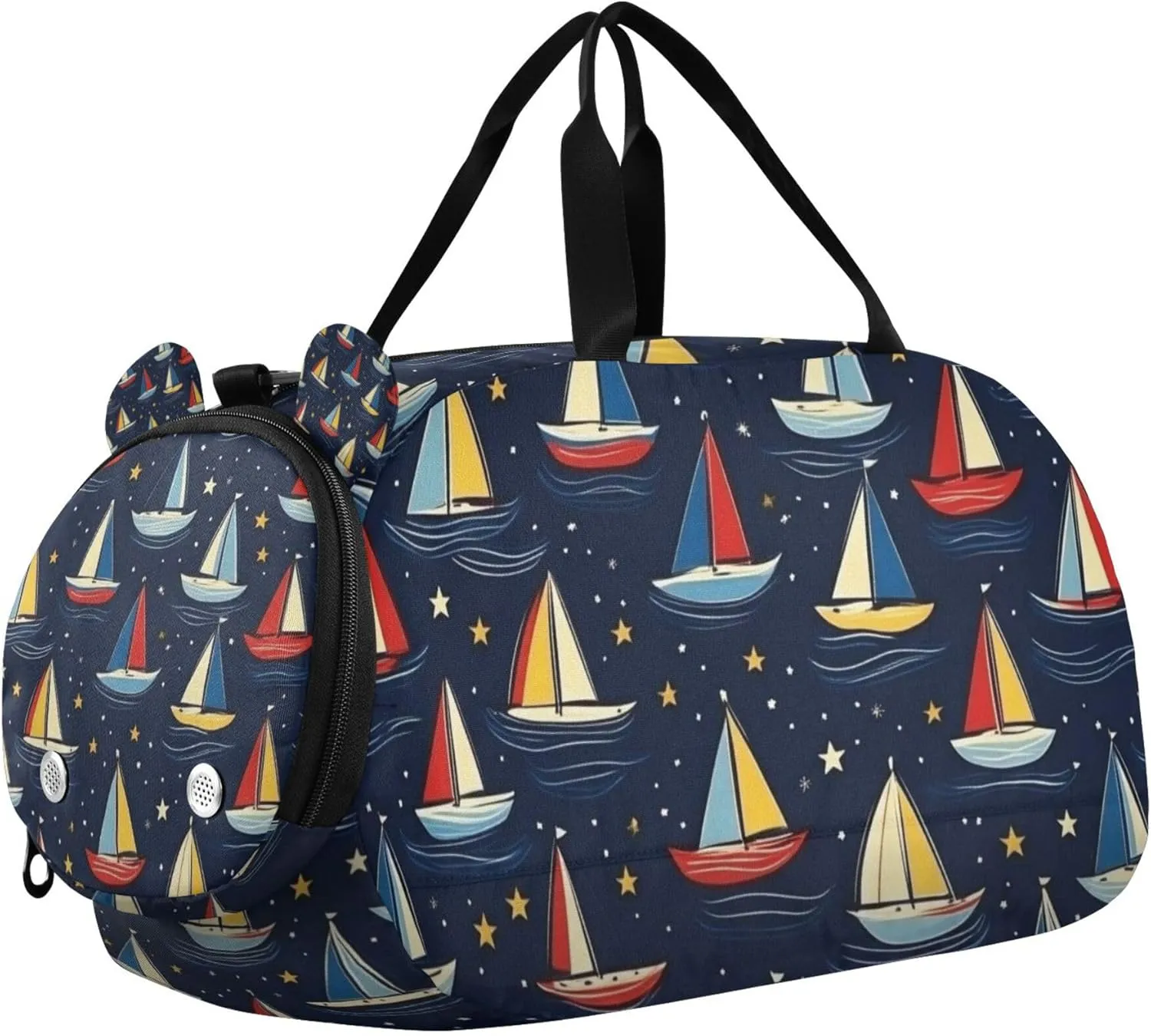 Sailboat Blue Duffle Bag for Toddler Girls Boys, Sports Gym Bag with Shoe Compartments, Kids Travel Overnight Weekender Shoulder Bag