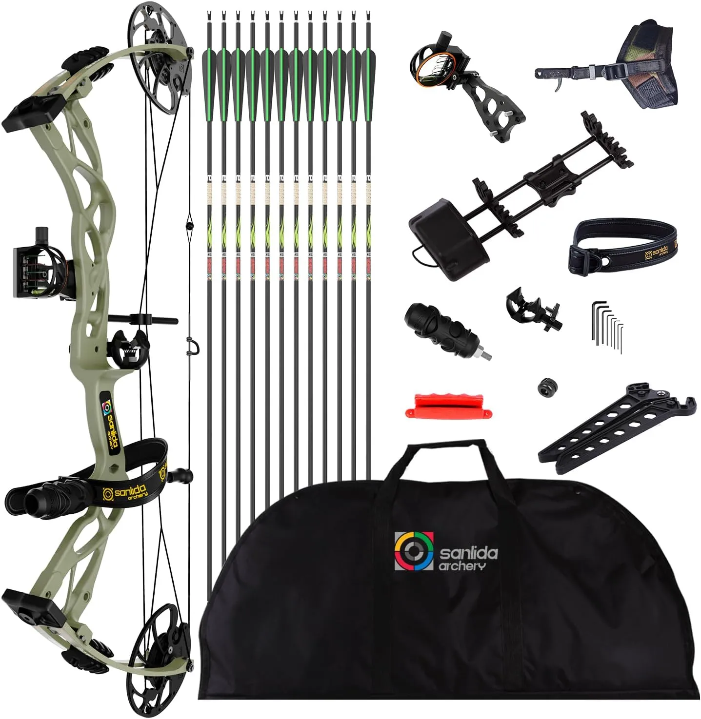 Sanlida Dragon X9 Ready to Hunt Compound Bow Package for Adults, Archery Compound Bow and Arrow Set, 0-70 Lbs Draw Weight, No Bow Press Needed, Limited Life-time Warranty