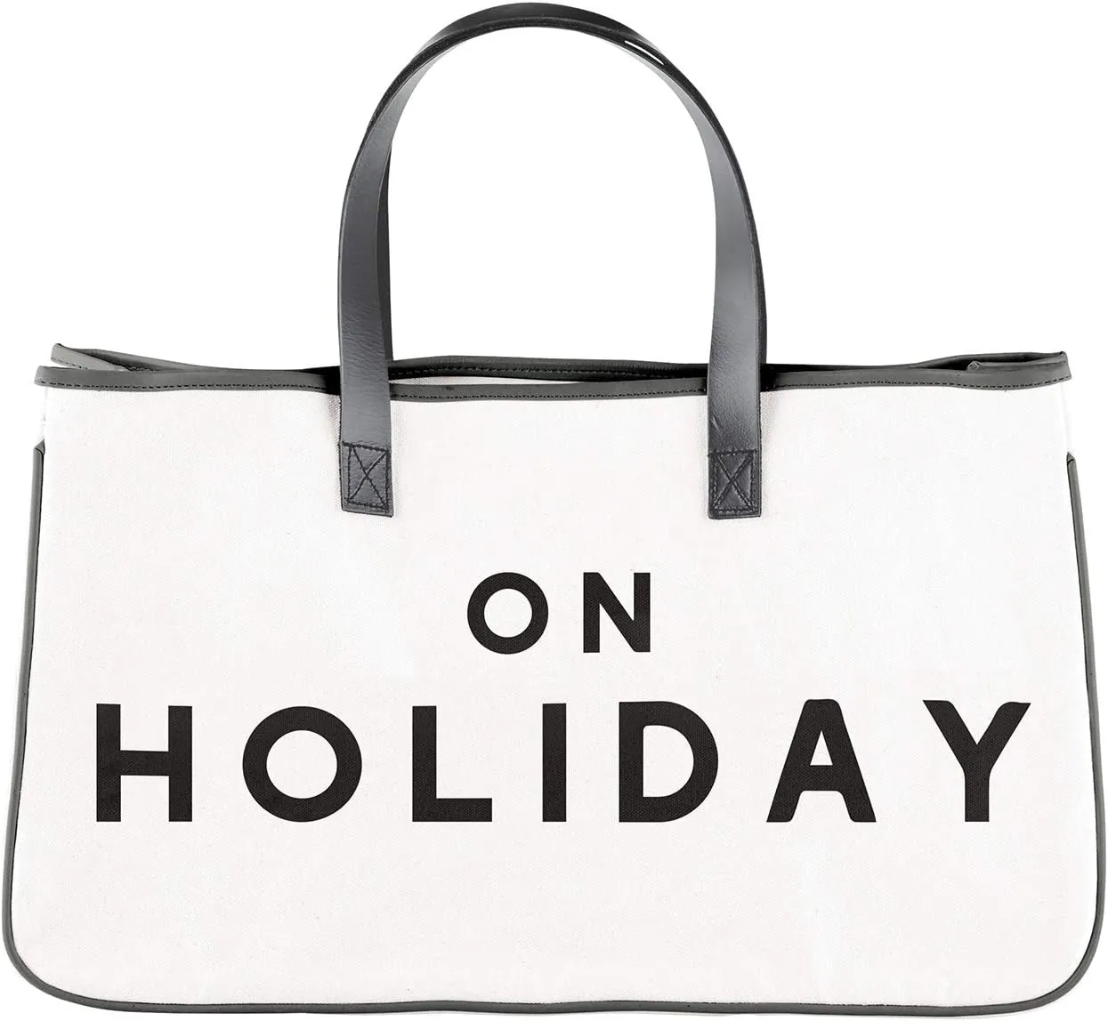 Santa Barbara Design Studio Canvas Tote Bag with Waterproof Lining and Genuine Leather Handles Face-to-Face Christmas Collection, 20" x 11", On Holiday
