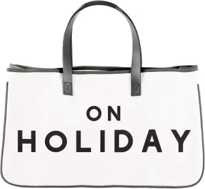 Santa Barbara Design Studio Canvas Tote Bag with Waterproof Lining and Genuine Leather Handles Face-to-Face Christmas Collection, 20" x 11", On Holiday