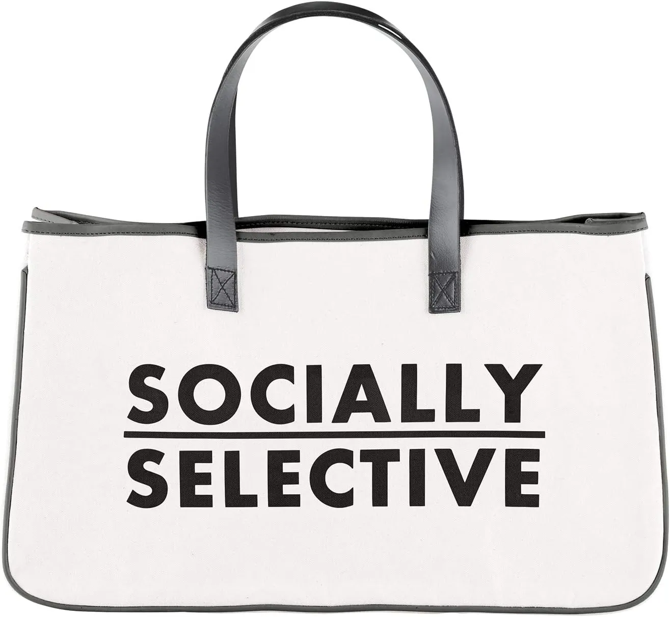 Santa Barbara Design Studio Canvas Tote Bag with Waterproof Lining and Genuine Leather Handles Face-to-Face Collection, 20" x 11", Socially Selective