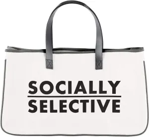 Santa Barbara Design Studio Canvas Tote Bag with Waterproof Lining and Genuine Leather Handles Face-to-Face Collection, 20" x 11", Socially Selective