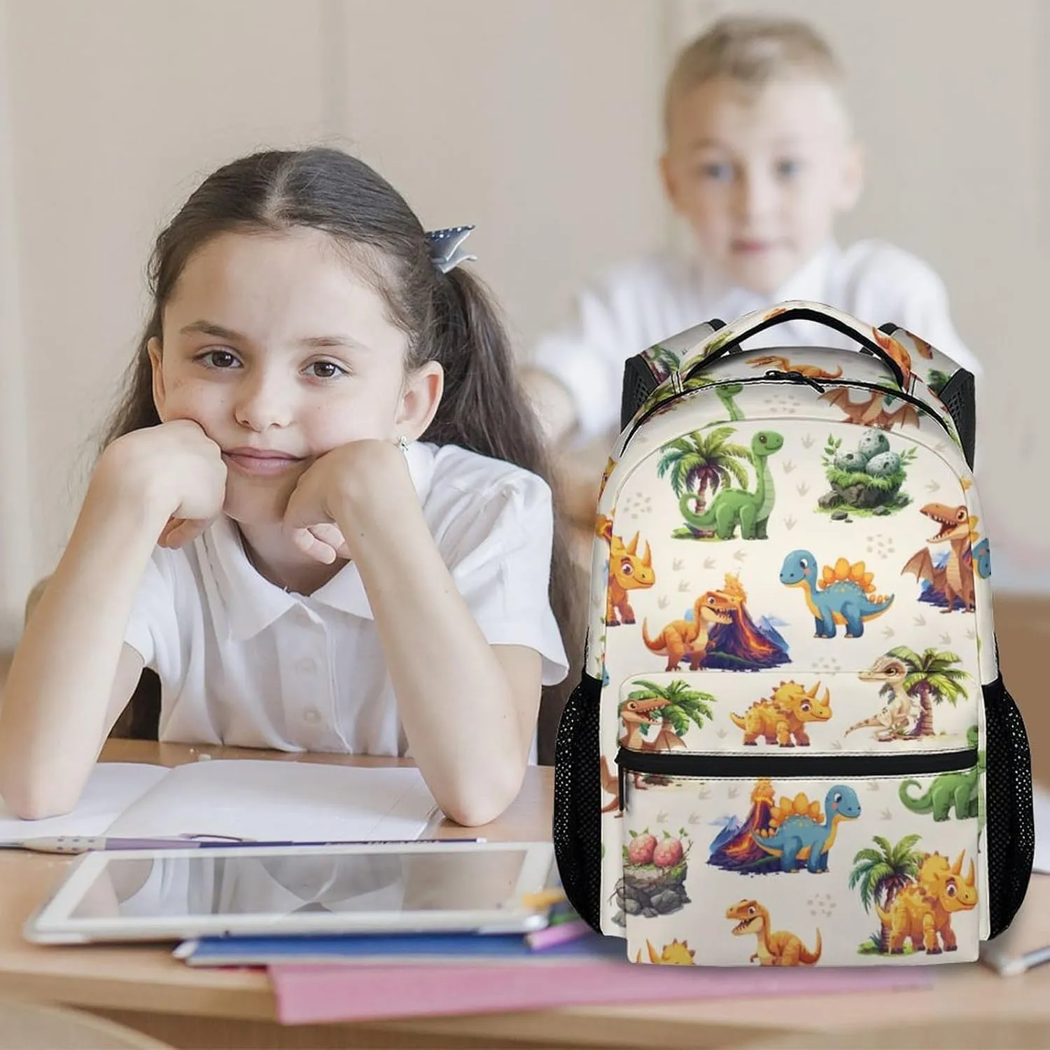 School Backpack for Boys Girls, Dinosaur Backpacks for Kids Ages 6-10, Lightweight Bookbag for Elementary Middle School, Cute Colorful School Bag