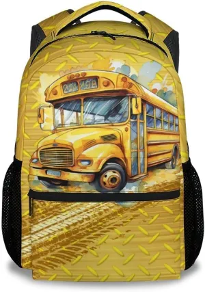 School Bus Backpack for Boys Girls, School Backpack for Kids Child, 17 Inch Kids Bookbag for Elementary Middle School, Funny, Yellow Durable Car Backpacks