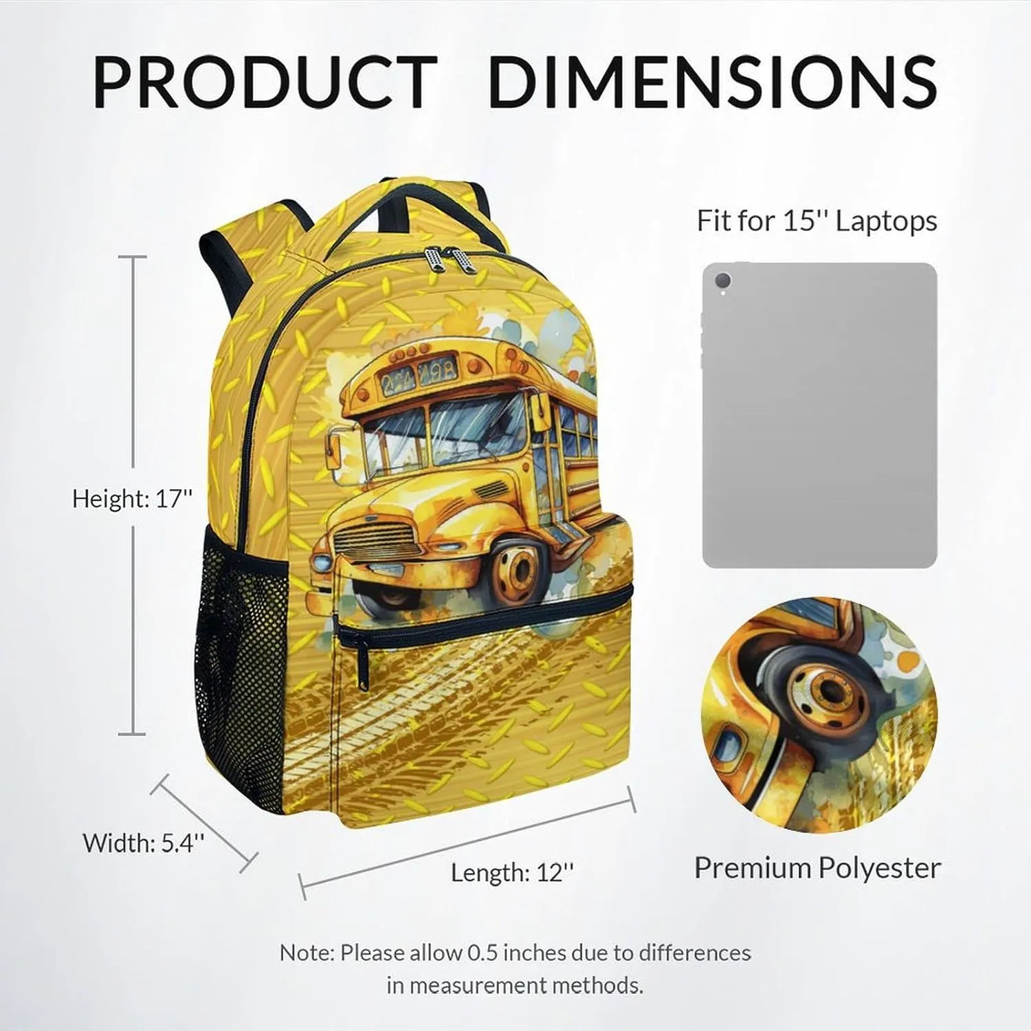 School Bus Backpack for Boys Girls, School Backpack for Kids Child, 17 Inch Kids Bookbag for Elementary Middle School, Funny, Yellow Durable Car Backpacks